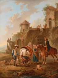 A Hunting Party Resting in Front of a House